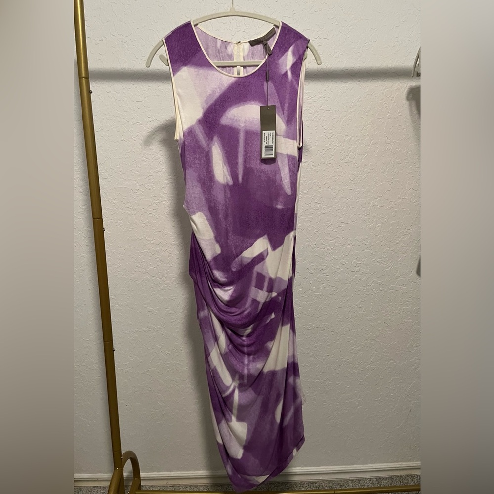 NWT Halston Heritage Sleeveless Dress in Purple and White